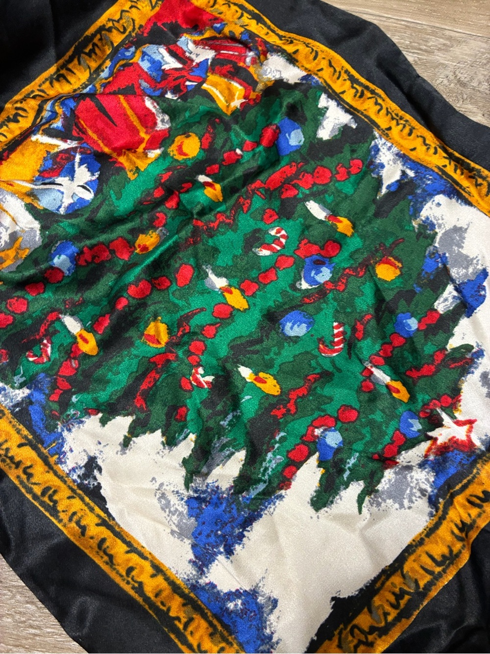 Talbots VTG 100% Silk Scarf Rectangle Holiday Theme Duck Snow Man Tree - Picture 3 of 9